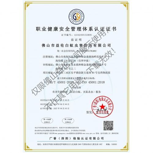 职业康健清静治理系统认证证书